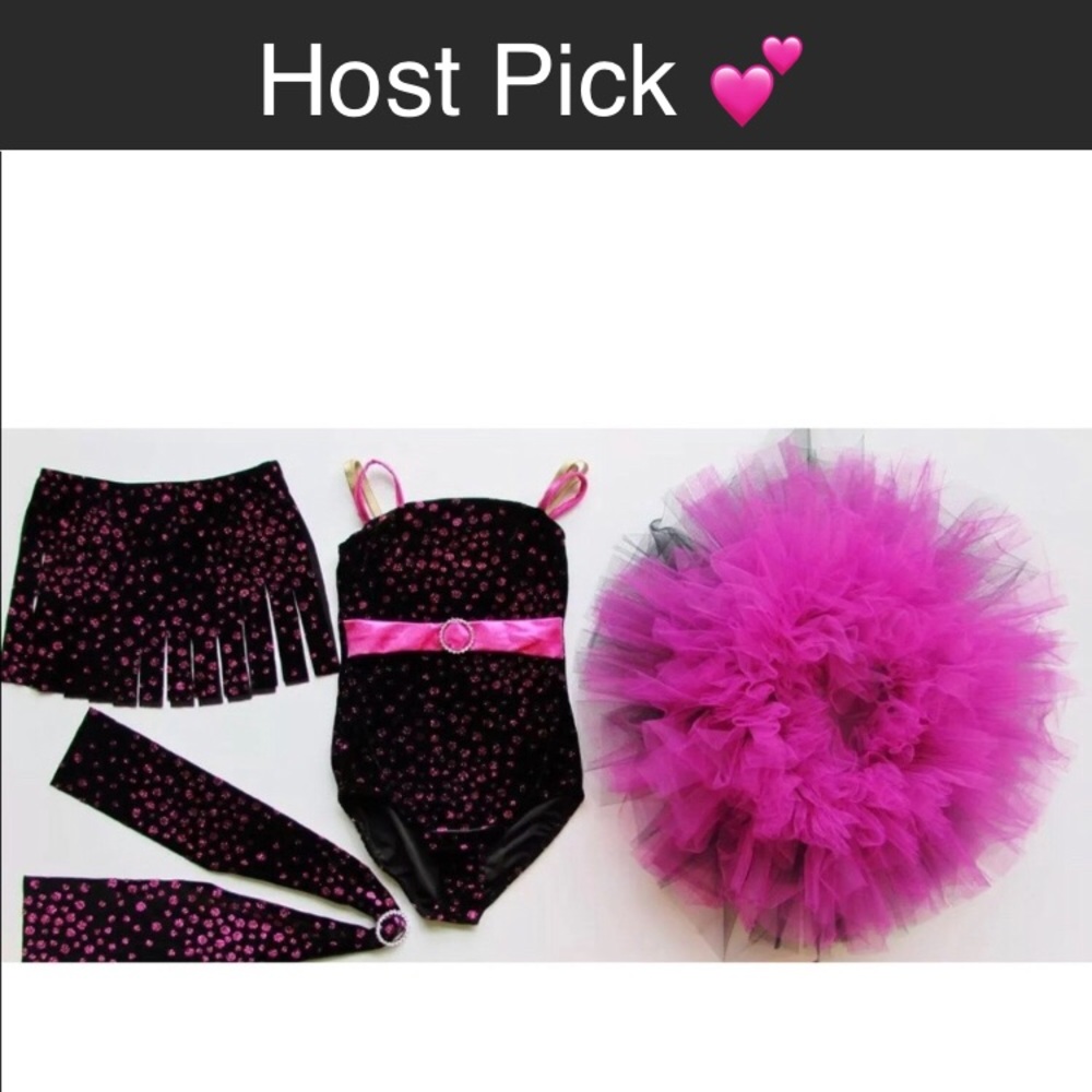 Girls Polka Dot Dress Up Costume Black Velvet Flapper Pink Tutu Sz M Leotard